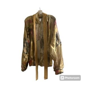 Gianfranco Ferre gold floral silk button down blouse